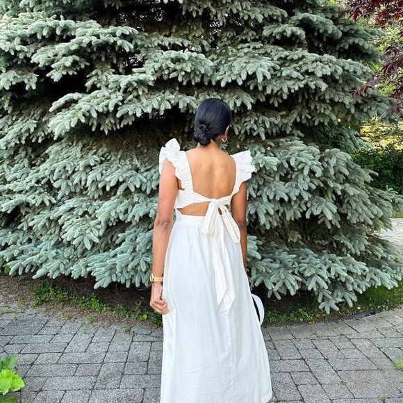 H&M Poplin Cream Dress Open Back New - Picture 3 of 3